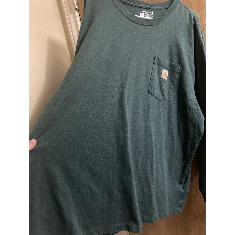 Carhartt Long Sleeve Work Shirt Mens Loose Fit Green Long Sleeve Pocket Sz 2XL